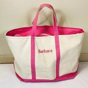 Vintage LL Bean Boat & Tote Canvas Pink Trim Zip XL Barbara Bag Made in USA